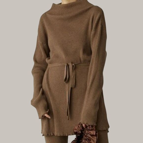 Snidel Sweaters - SNIDEL Japan Belted Knit Sweater Brown New Cashmere Wool Bl. Ribbed OS S-1X